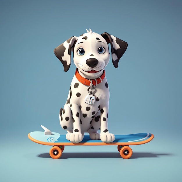 Schöne dalmatinische Hund spielt Skateboard Cartoon Vektor-Ikonen Illustration Tier Sport Ikonen isoliert