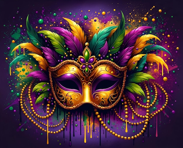 Foto schöne dekorierte mardi gras-maske im stil von farbspritzern