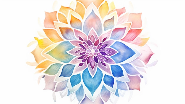 Schöne, delikate Aquarellblumen-Mandala, isoliert auf weißem Hintergrund, Kaleidoskop-Effekt