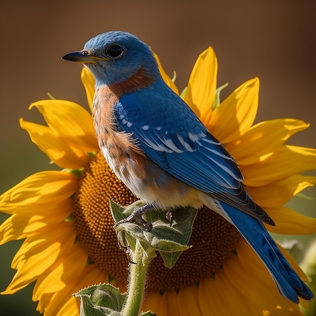 Schöne Drossel auf Sonnenblume