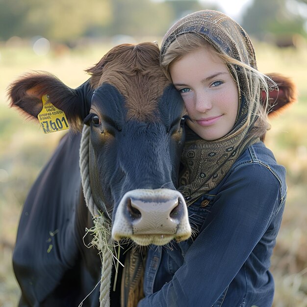 Foto schöne eid al-adha-kühe mit frauen für das design farbenfroher eid al-adha post