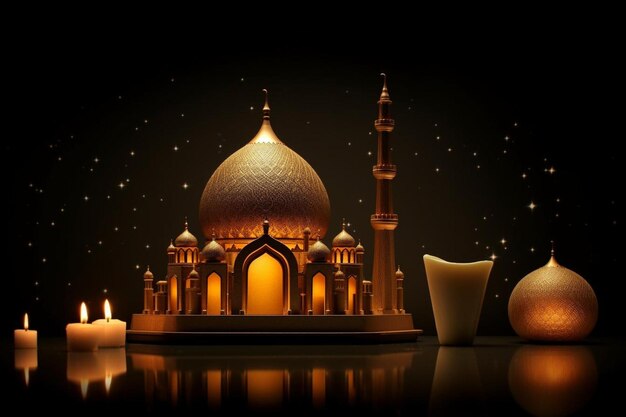 Schöne Eid Mubarak Holiday Tapete mit Moschee und leuchtender Lampe ar 32 c 25