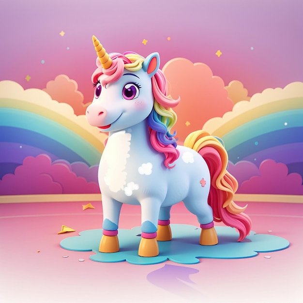 Schöne Einhorn, die auf dem Regenbogen schwenken, Tier-Natur-Illustration