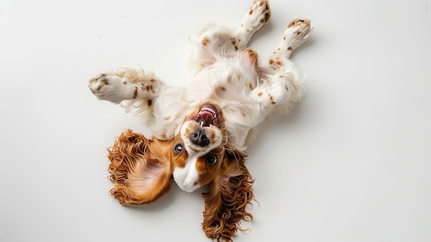 Schöne englische Cocker Spaniel auf weißem Hintergrund oben