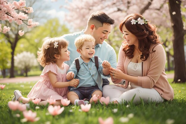 Schöne Familie im Frühlingspark