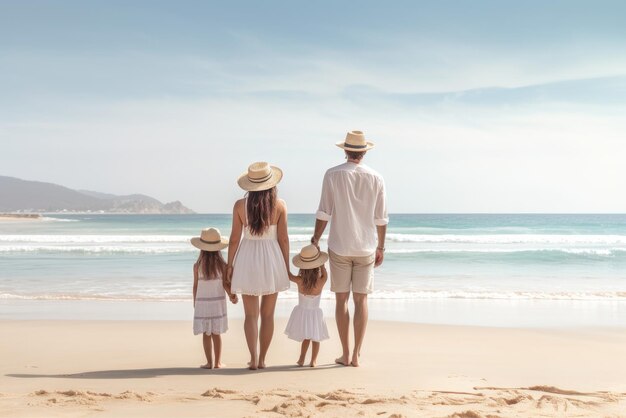 Schöne Familie im Urlaub am Strand Familienurlaub Urlaub AI Generative