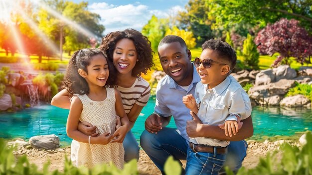 Schöne Familie spielt im Sommerpark