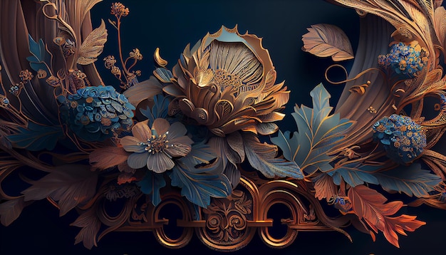 Schöne Fantasie-Vintage-Goldblume Generative KI