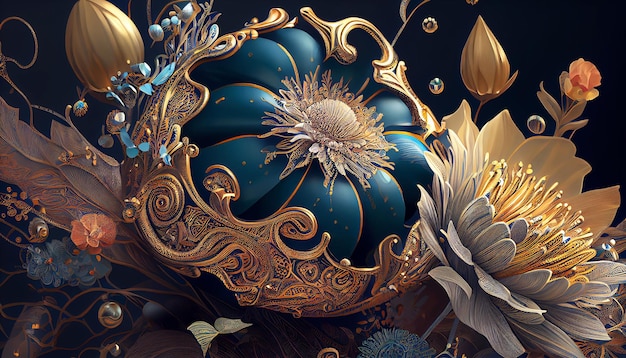 Schöne Fantasie-Vintage-Goldblume Generative KI