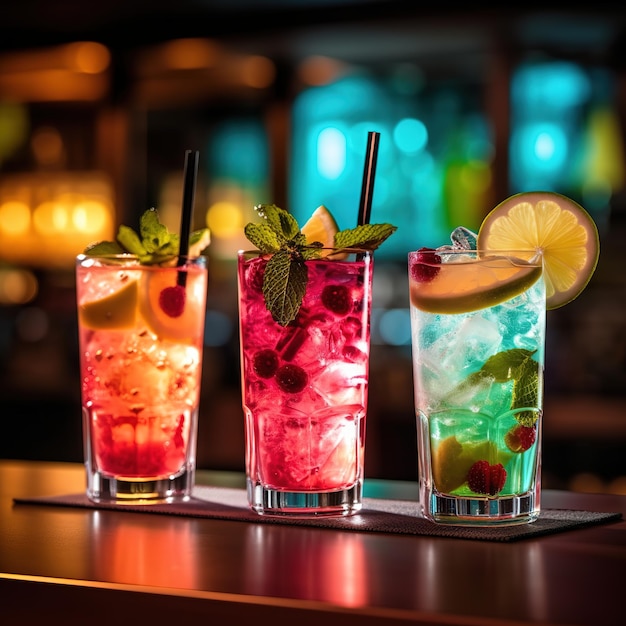 Foto schöne farbenfrohe alkoholische cocktails