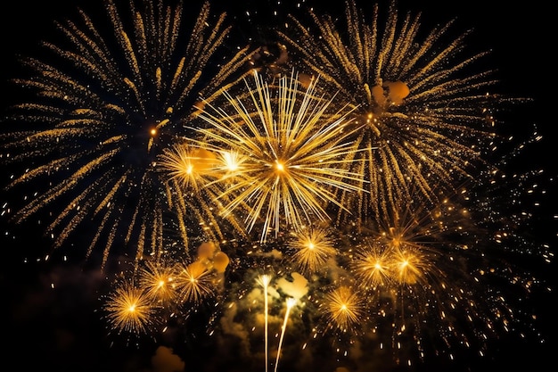 Schöne farbenfrohe Feuerwerksshow am Nachthimmel zur Feier des frohen Neujahrs Party und Kopierraum