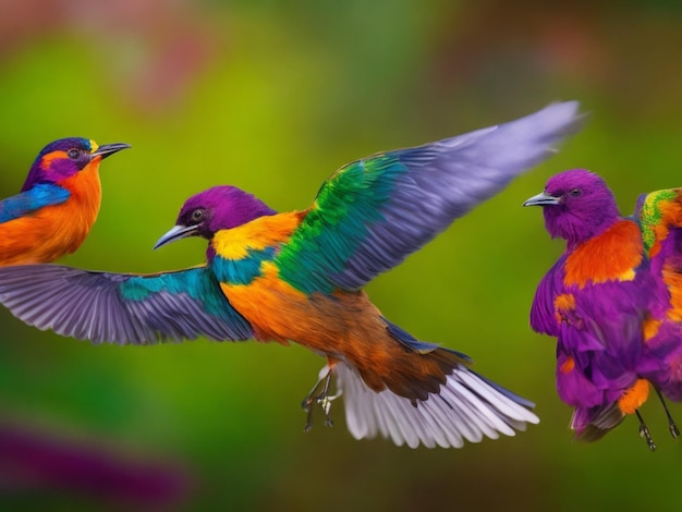 Schöne farbige Vögel fliegen Zeuge des Wunders dieser schönen Vögel oben