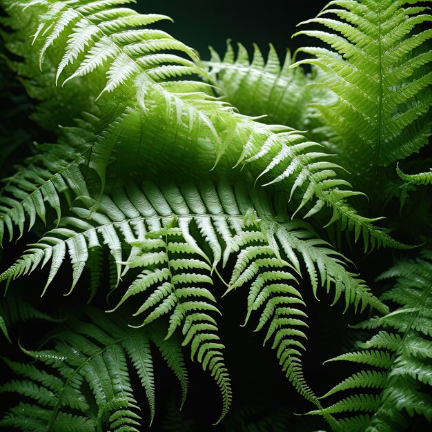 schöne Farnblätter auf schwarzem Hintergrund, Farnblattflora und Natur