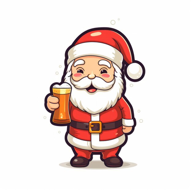 Schöne feierliche Kawaii-Weihnachtsmann-Aufrufe mit einem Bier-Sticker-Stil