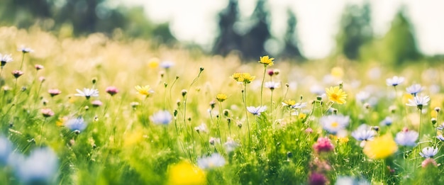 Foto schöne feldwiesenblumen in der morgennatur landschaft nahaufnahme makro