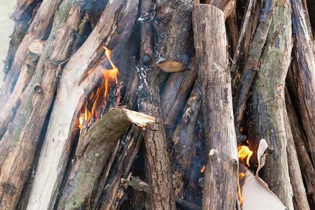 Schöne feuerflammen an einem lagerfeuer