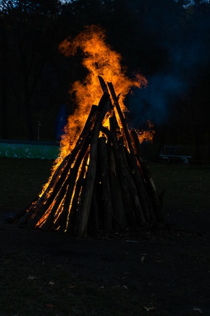 Schöne Feuerflammen an einem Lagerfeuer