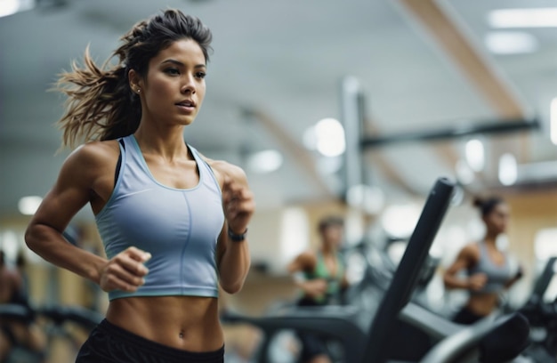 schöne Fitnessfrau auf dem Laufband