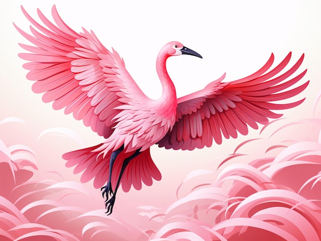 Schöne Flamingo-Illustration mit Papierkunst-Stil Generative KI