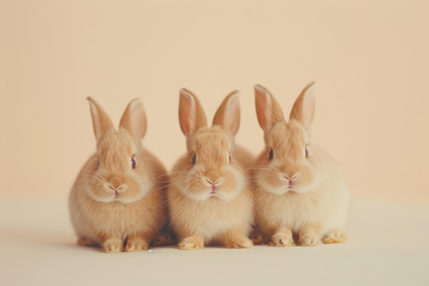 Foto schöne flauschige kaninchen auf pastellbeige hintergrund