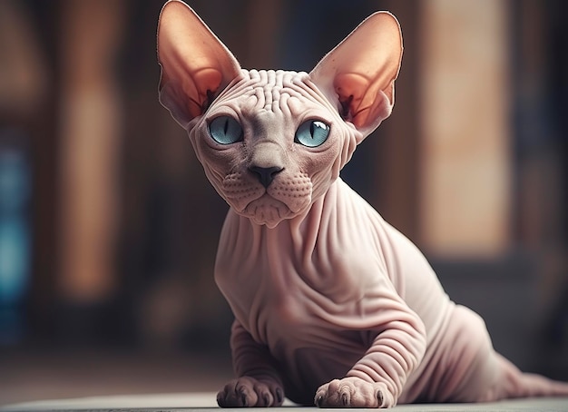 Schöne Foto Sphynx Katze Konzept zeitgenössischer natürlicher und Stimmung sozialer Hintergrund Generative KI