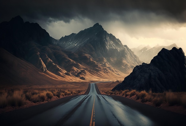 Schöne Fotografie einer eintönigen verlassenen Straße in einer gebirgigen Gegend