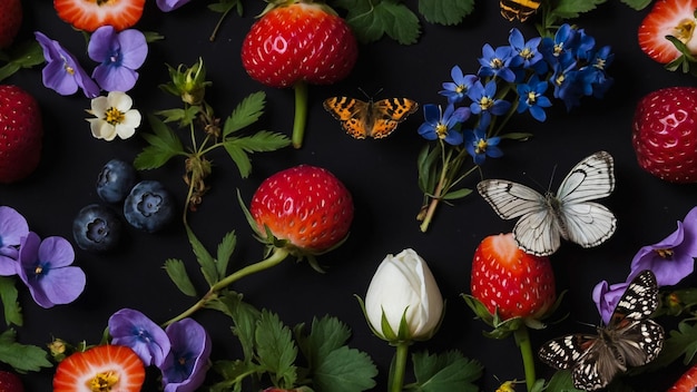 Foto schöne fotos von erdbeeren auf einem dunklen hintergrund