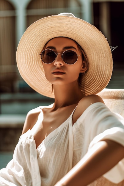 Schöne Frau im Sommer mit Hut