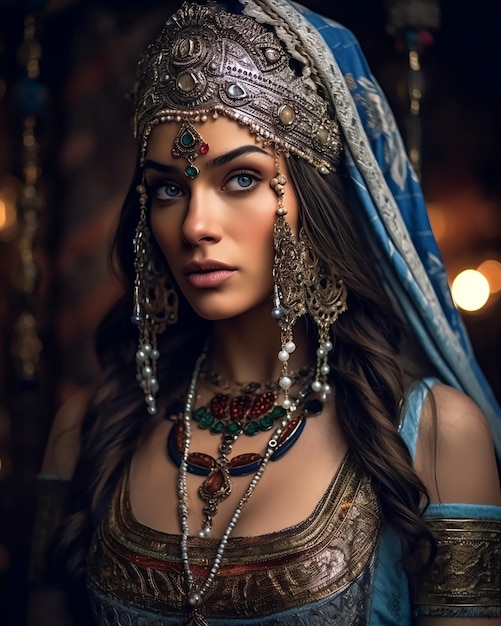 Schöne Frau in luxuriöser antiker Kleidung im Nahost-Stil