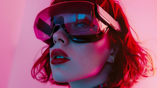 schöne Frau mit 3D-VR-Brille auf dem isolierten Hintergrund