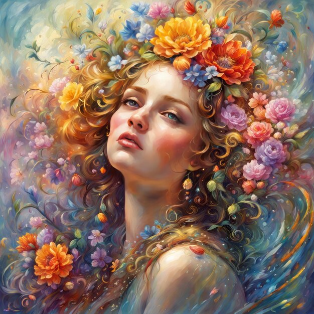 schöne Frau mit einer Blume im Haar hochwertige Illustration schöne Frau und eine Blume