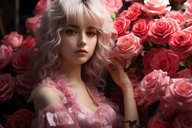Schöne Frauen mit rosa Rosen