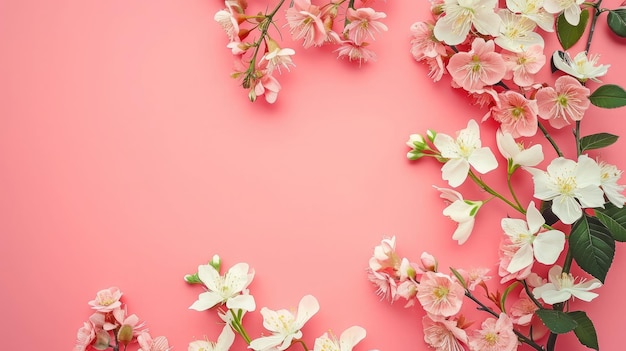 schöne Frühlingsblumen auf rosa Papierhintergrund