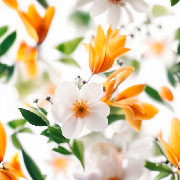 schöne Frühlingsblumen und Blätter leichter Hintergrund