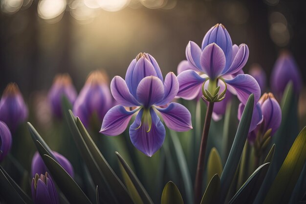 Schöne Frühlingskrokusblumen im Garten Blumenhintergrund ai generativ