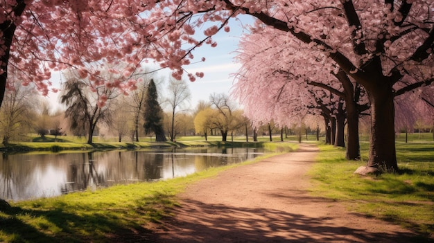 Schöne Frühlingslandschaft mit blühenden Bäumen im Park