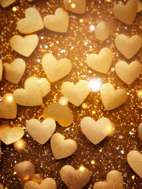 Schöne, funkelnde goldene, glitzernde Herzen Hintergrund