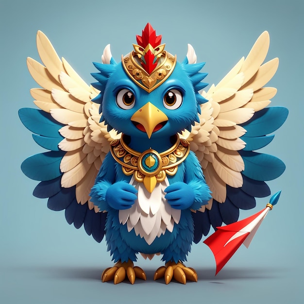 Schöne Garuda-Vogel hält die indonesische Flagge Cartoon-Vektor-Ikon-Illustration Tierbildung isoliert