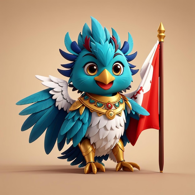 Schöne Garuda-Vogel hält die indonesische Flagge Cartoon-Vektor-Ikon-Illustration Tierbildung isoliert