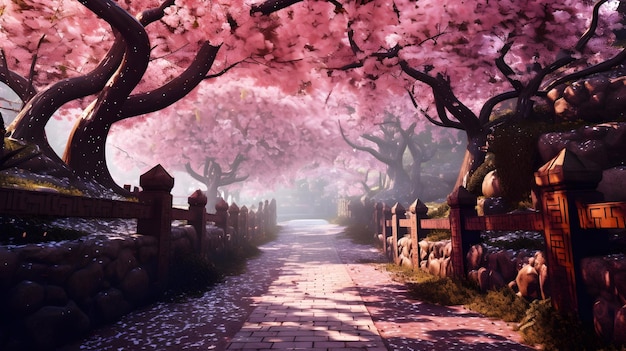 schöne Gehstraße mit rosa Sakura