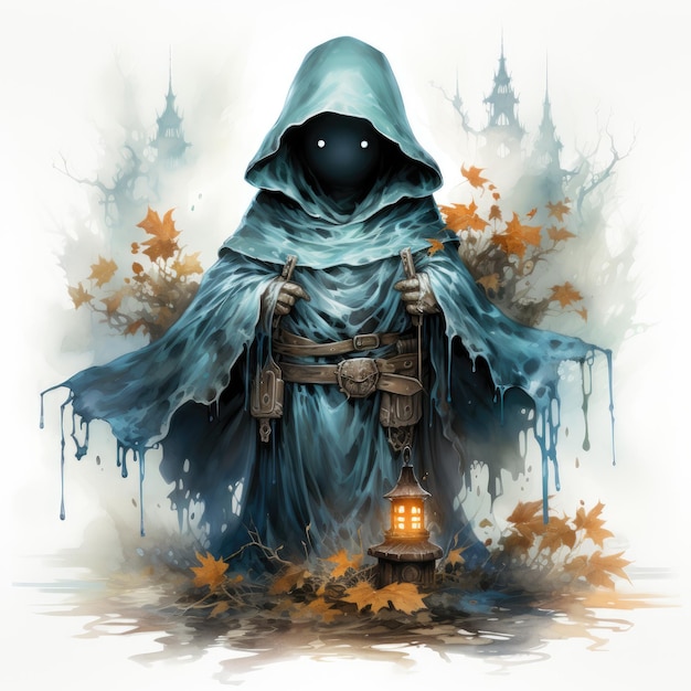 Schöne Geist-Phantom-Halloween-Illustration Kunstwerk Horror isolierte Tätowierung Fantasie-Cartoon