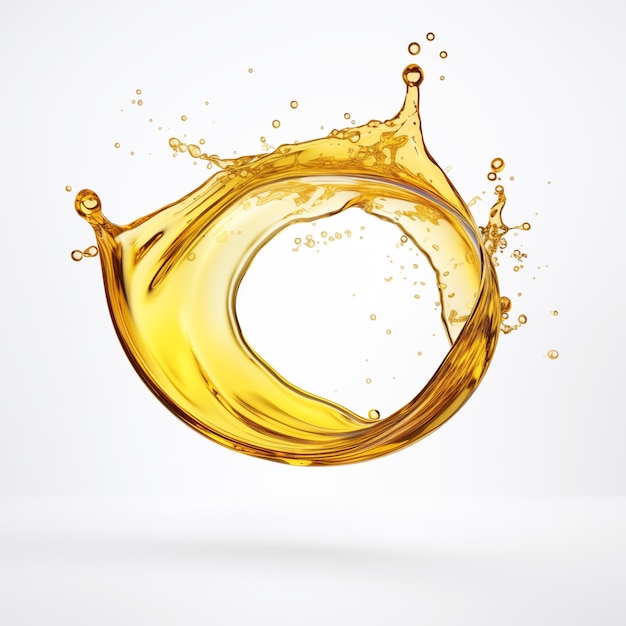Schöne gelbe flüssige Spritzer von Olivenöl auf weißem Hintergrund