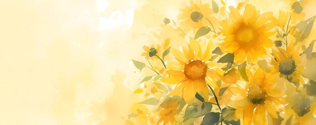 Schöne gelbe Sonnenblumen träumige Aquarell-Stil-Illustration auf weißem Hintergrund Grußkarte