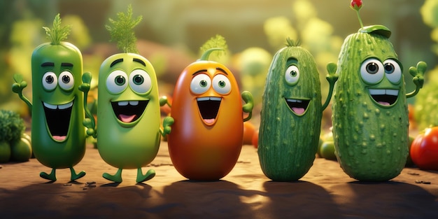Schöne Gemüse lustige Zeichentrickfilmgemüse Hochwertigheitsfoto Generative KI