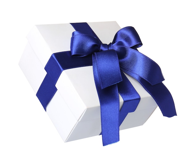 Schöne Geschenkbox mit blauem Satinband