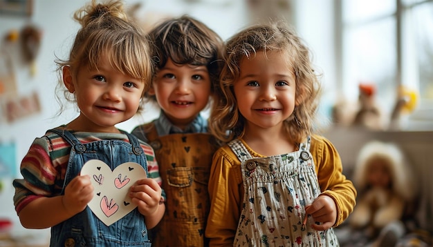 Schöne Geschwister Kinder mit Herzzeichnungen Kreativität von Kindern Zeichnungen und Handwerke für