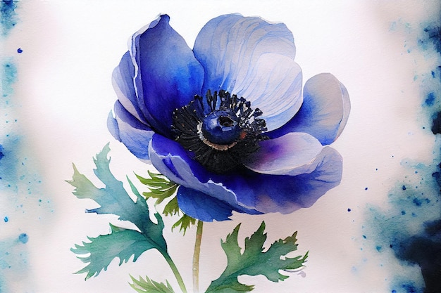 Schöne gezeichnete blaue Anemone der Blume