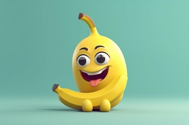 Foto schöne, glückliche 3d-bananen-cartoonfigur