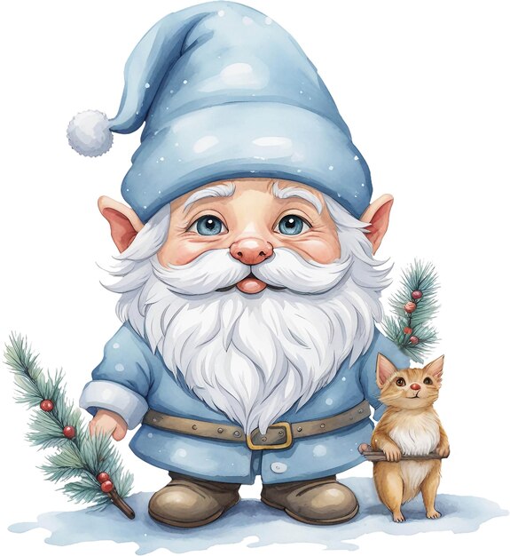 Schöne Gnome Weihnachtsmann mit blauer Farbe Transparenter Hintergrund Aquarell-Stil Schöne Cartoon Ill