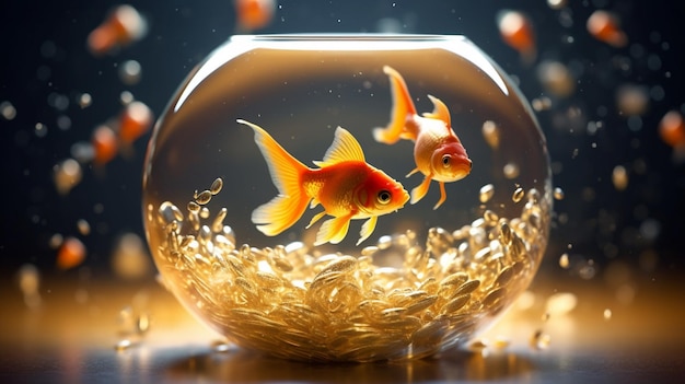 Foto schöne goldene fischschüssel aus glas, rundes aquarium, fotografie, ki-generierte kunst